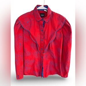 Vintage TemTex Western Blouse Women’s 11/12 Red Blue Floral Cowboy Shirt USA